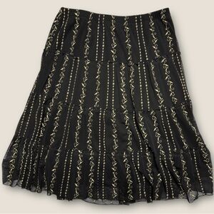 Alfani Black Gold Tiered Size Sm Skirt Boho Embroidered Sheer Fairycore Witchy
